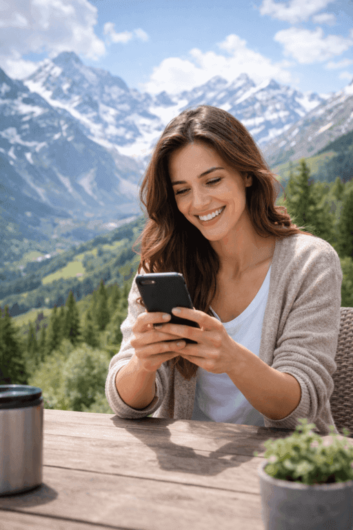 Woman practicing language on phone